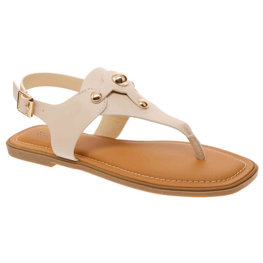 Thong-strapped Nude Sandals with Rubber/Plastic soles